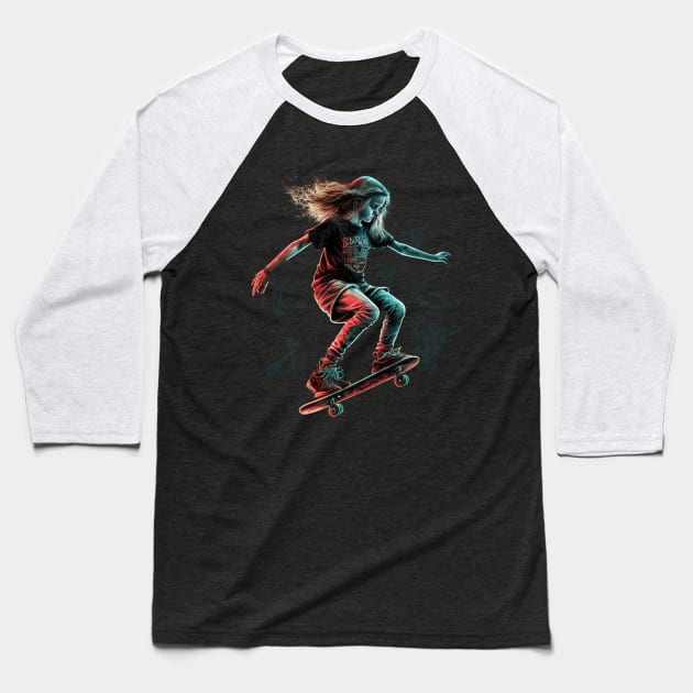 skater girl Baseball T-Shirt by JayD World